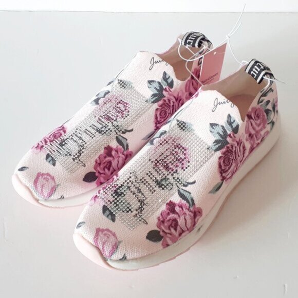 NWT Juicy Couture floral print and crystal embellished slip on knit sneakers 10 - Picture 4 of 12